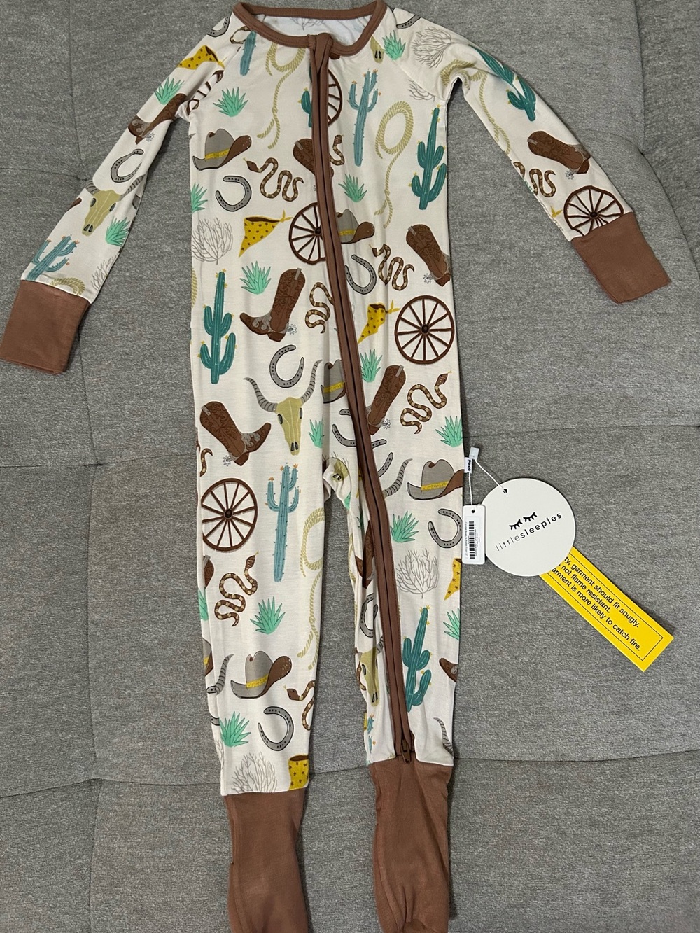 Little Sleepies Cream & Brown Ready to Rodeo Zippy